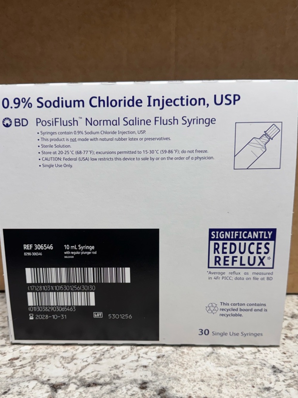 BD PosiFlush Normal Saline Flush Syringe 10 mL - White